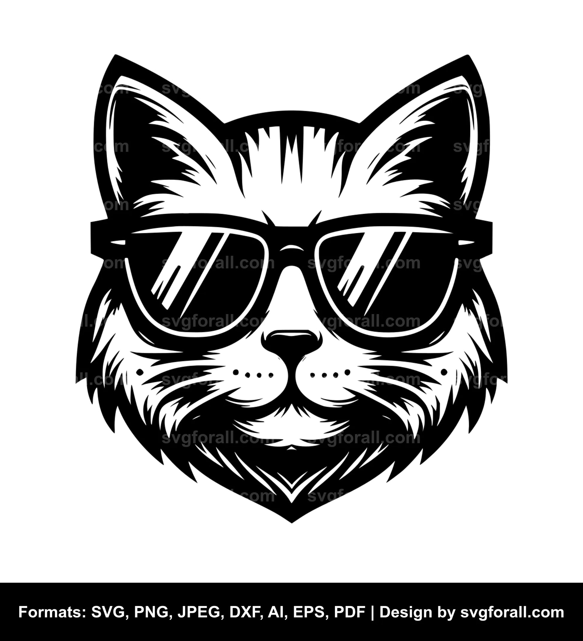 Cat With Sunglasses Black SVG