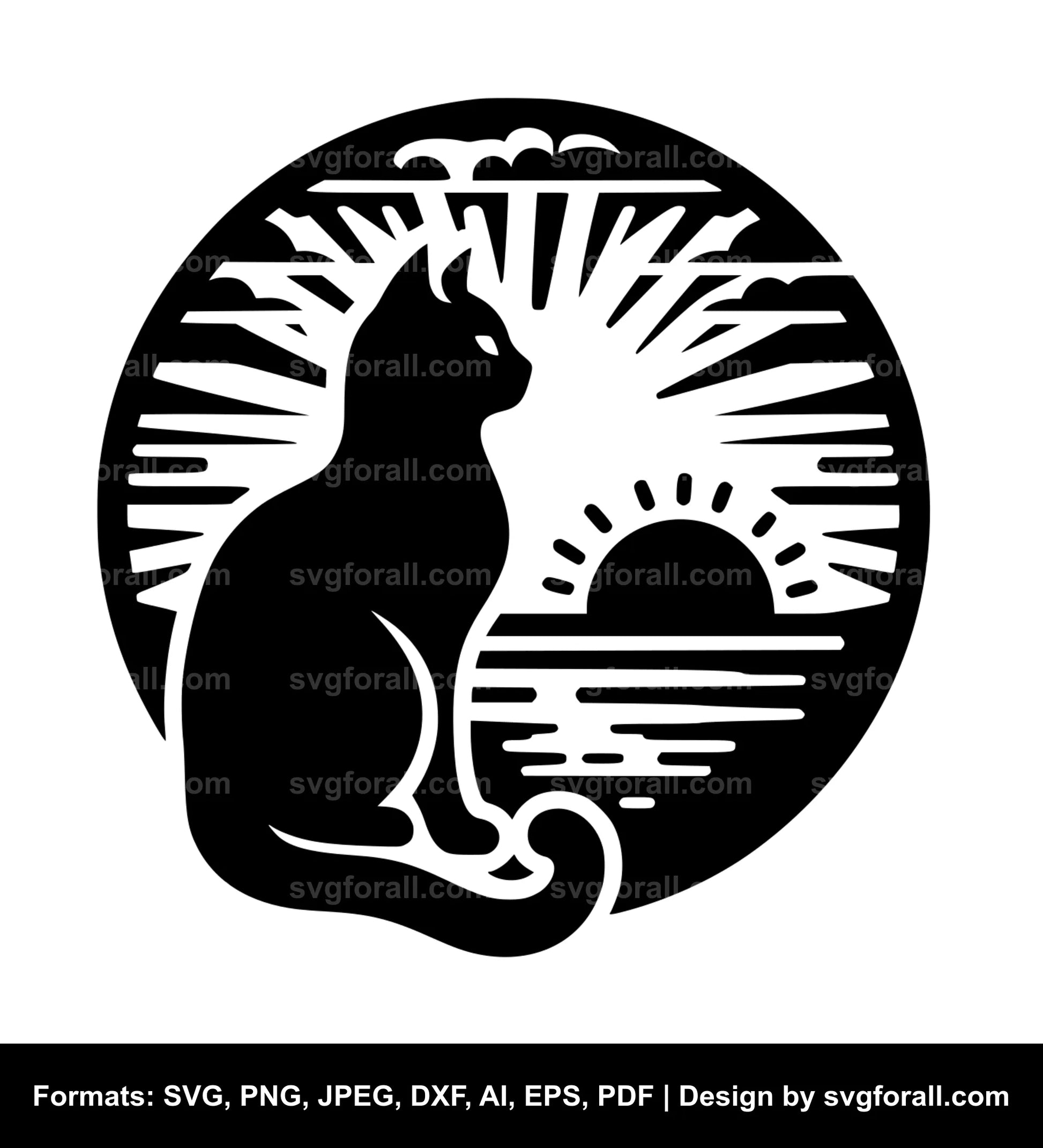 Cat With Sunset SVG File