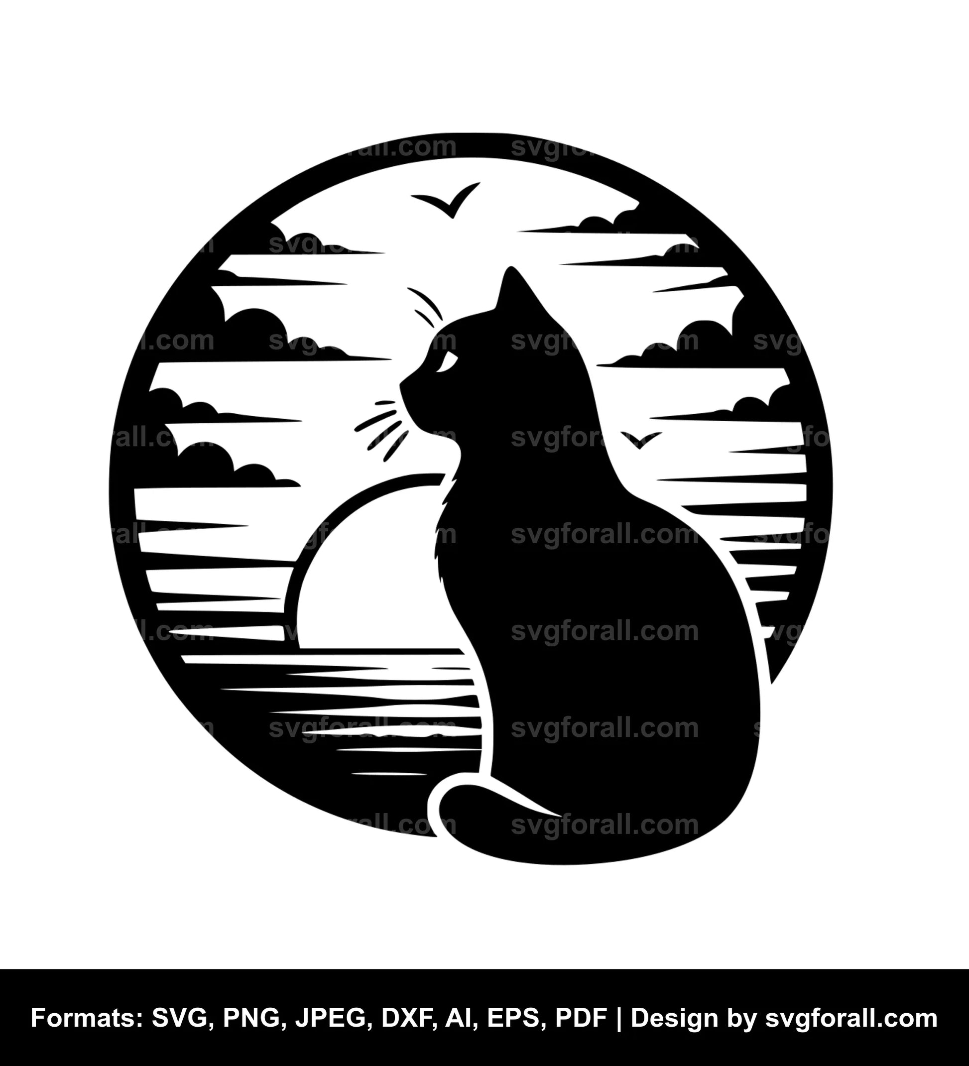 Cat With Sunset SVG PNG