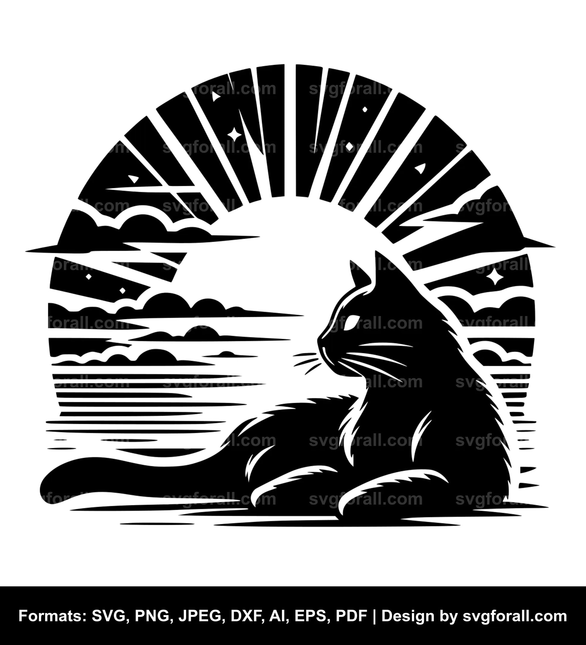 Cat With Sunset SVG Vector