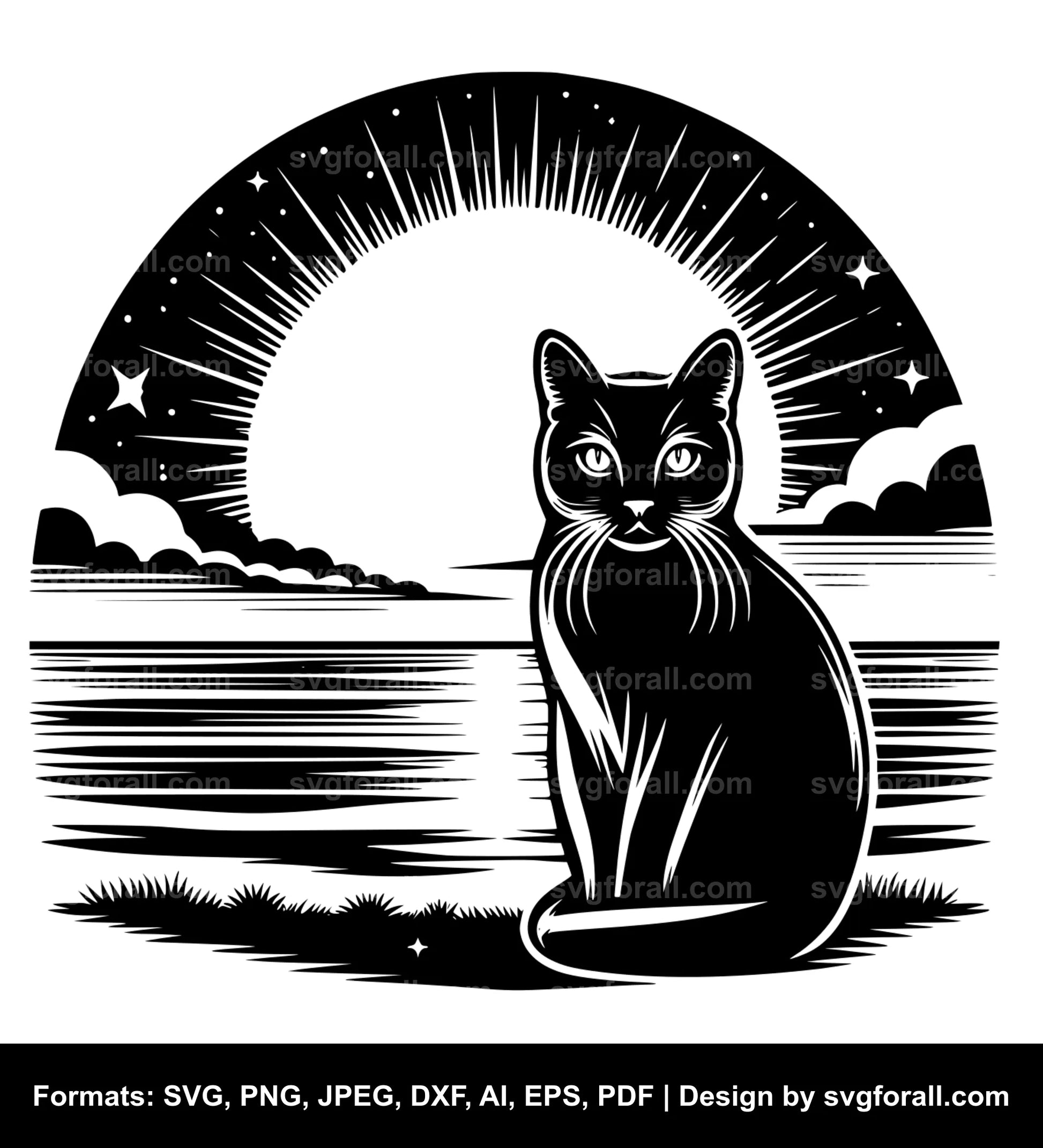 Cat With Sunset Vector SVG