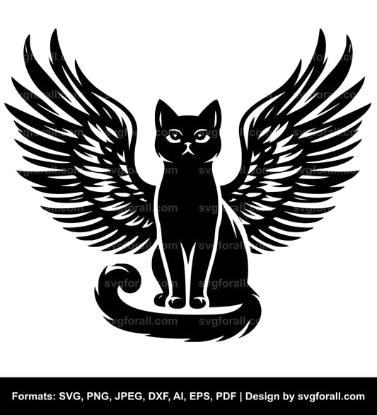 Cat With Wings Black SVG