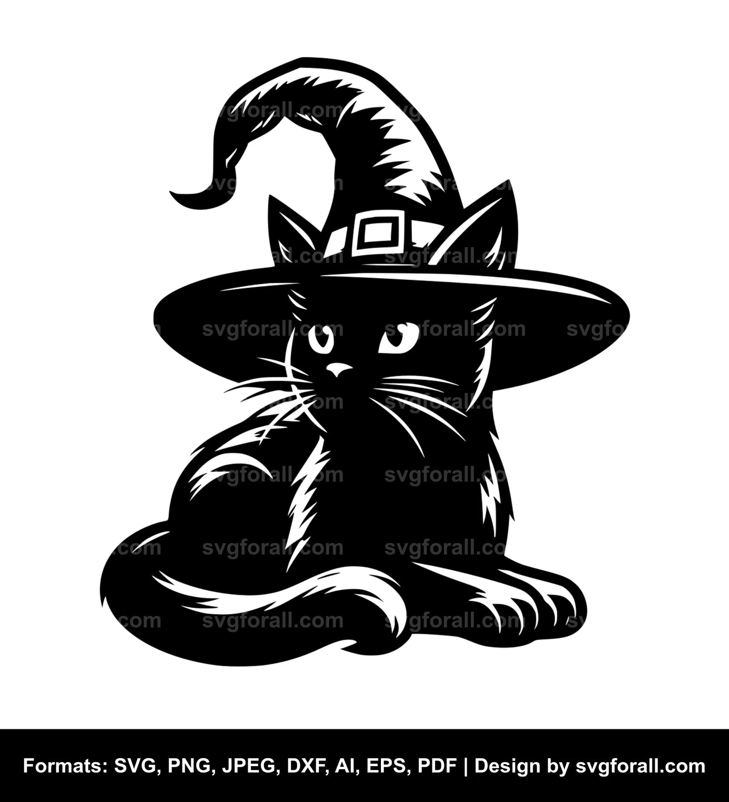 Cat With Witch Hat SVG Clip Art