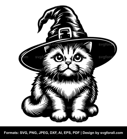 Cat With Witch Hat SVG File