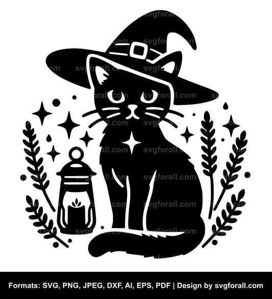 Cat With Witch Hat Vector SVG