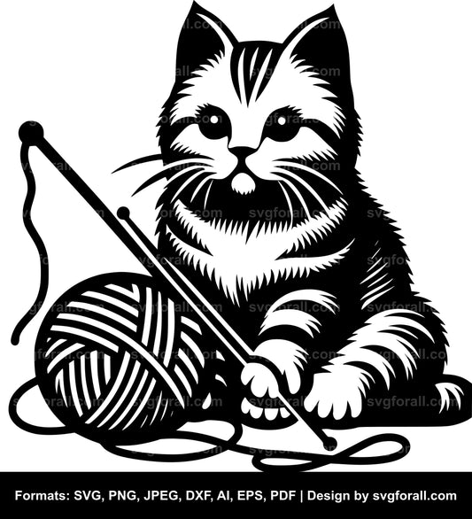 Cat With Yarn SVG