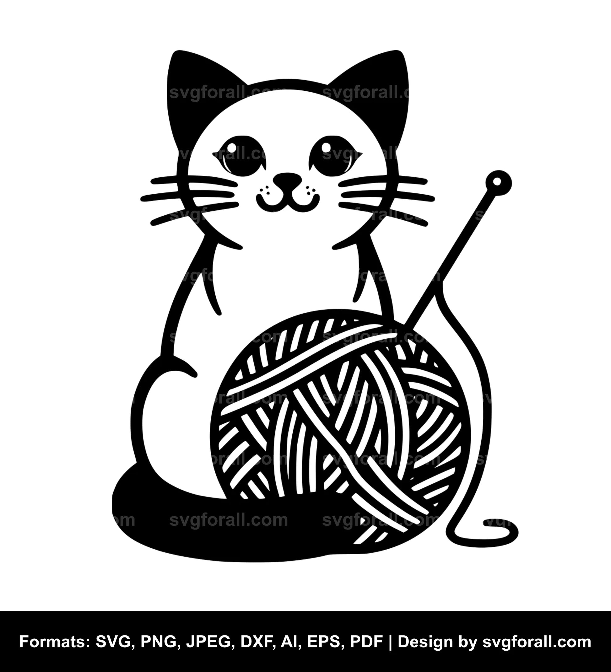 Cat With Yarn SVG Design