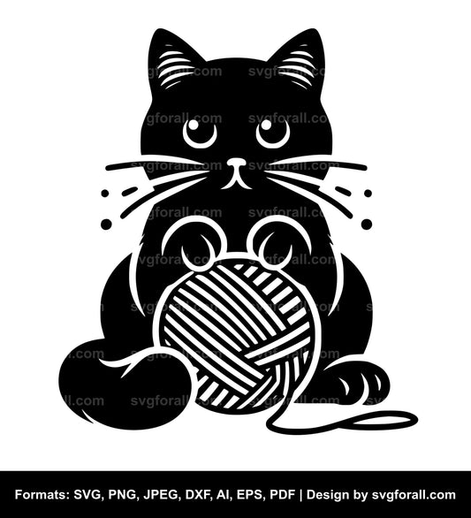 Cat With Yarn SVG File