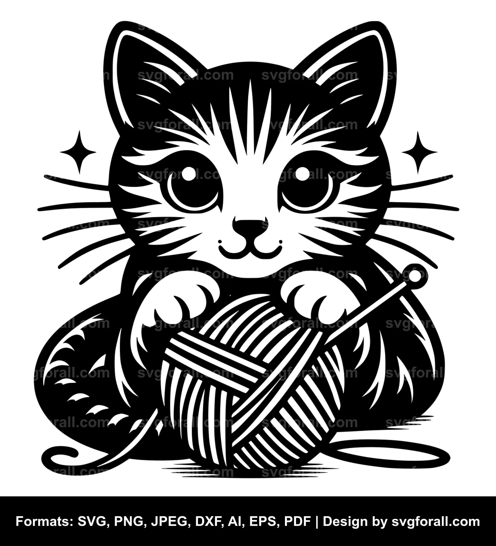 Cat With Yarn SVG Vector