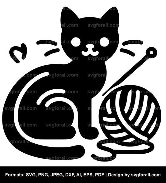 Cat With Yarn Vector SVG