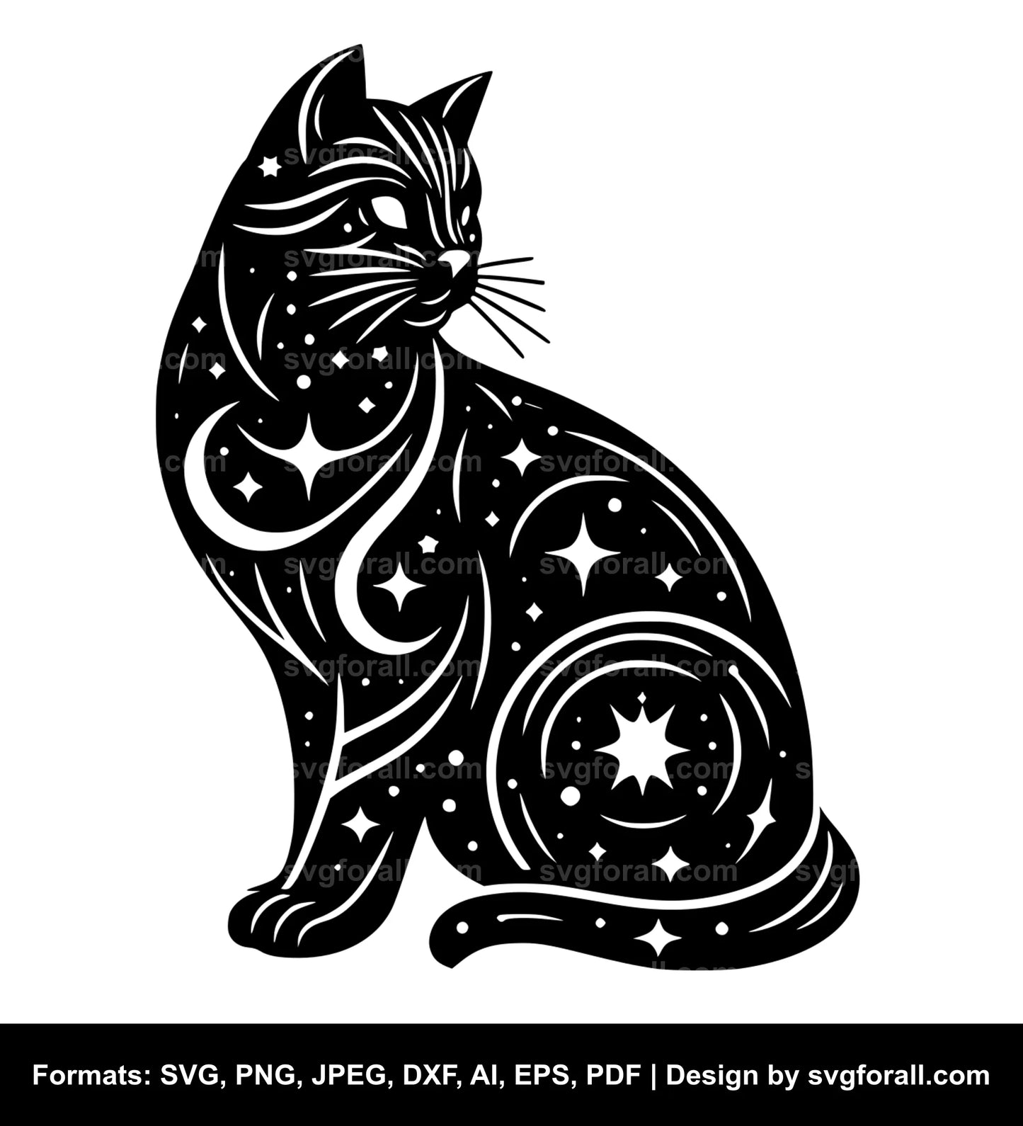 Celestial Cat Black SVG PNG