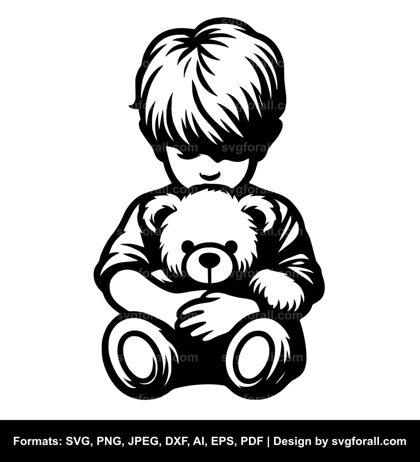 Child Holding Teddy Bear Black SVG