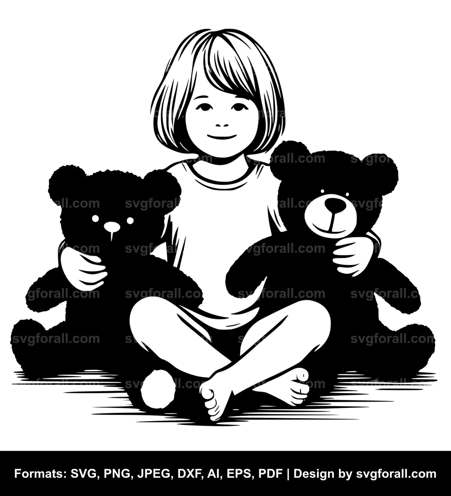 Child Holding Teddy Bear Clipart SVG