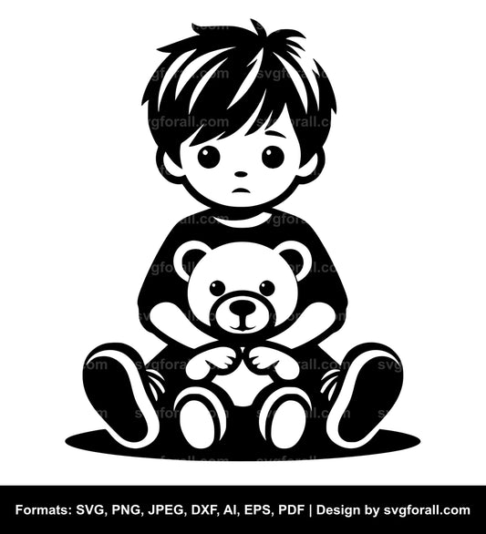 Child Holding Teddy Bear Cricut SVG