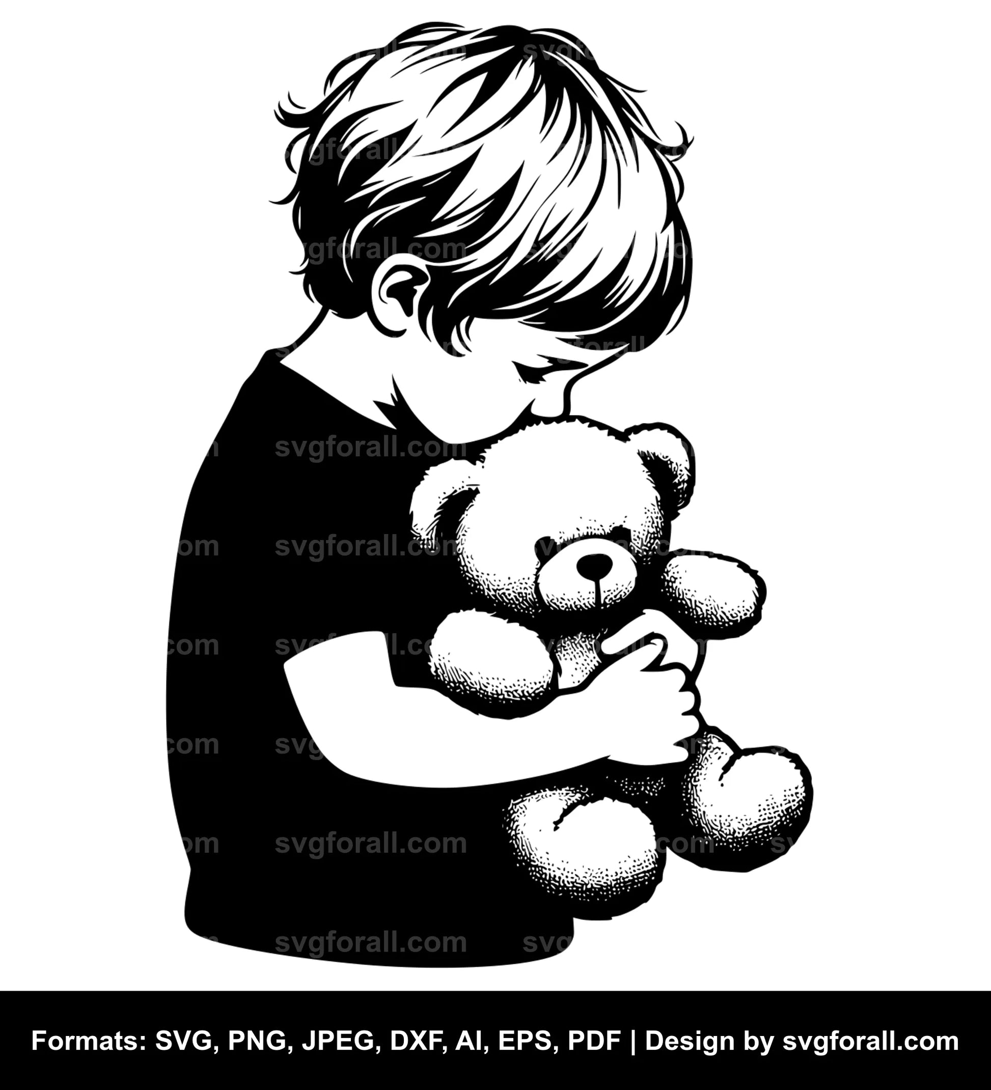 Child Holding Teddy Bear SVG