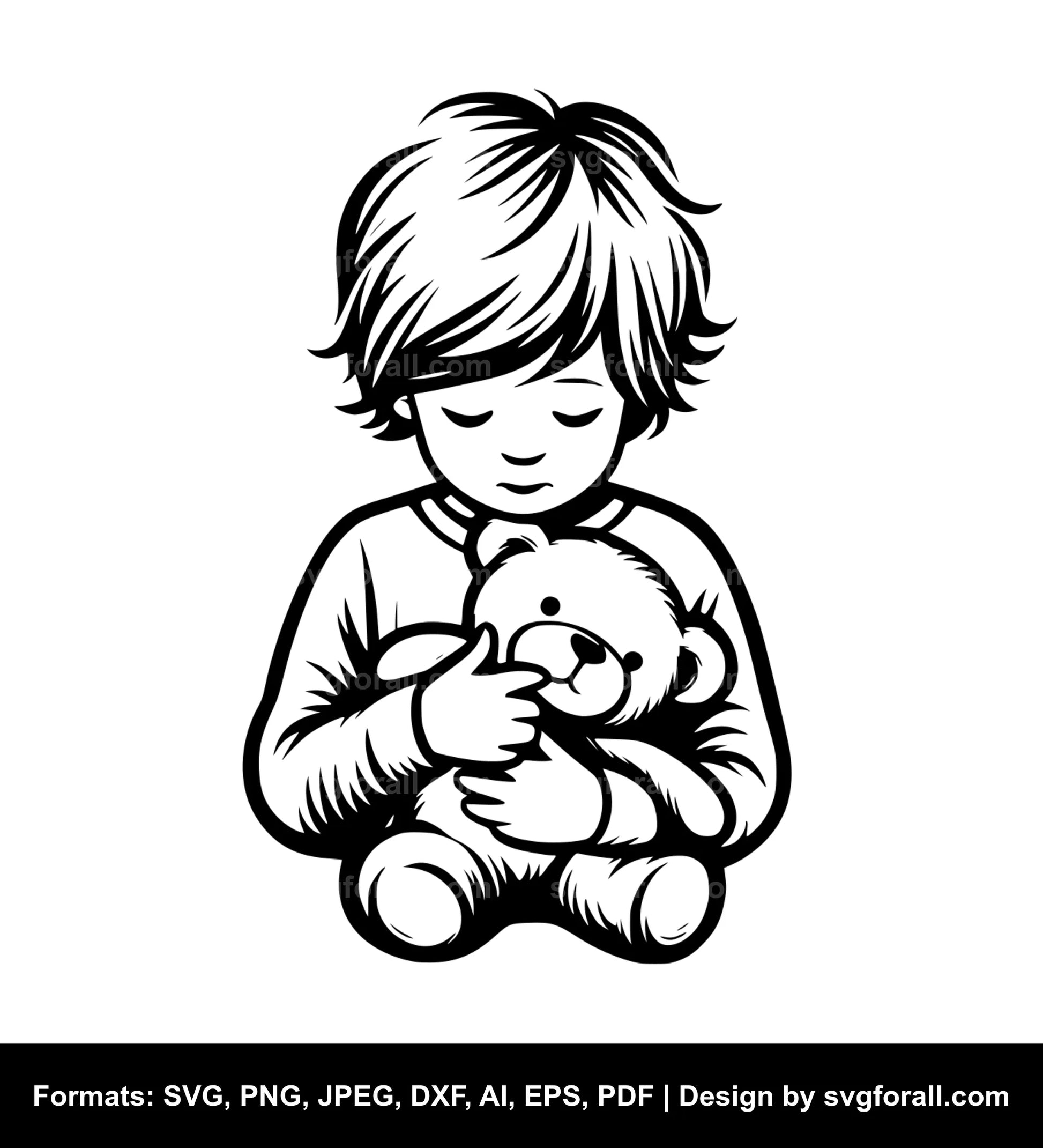 Child Holding Teddy Bear SVG Design