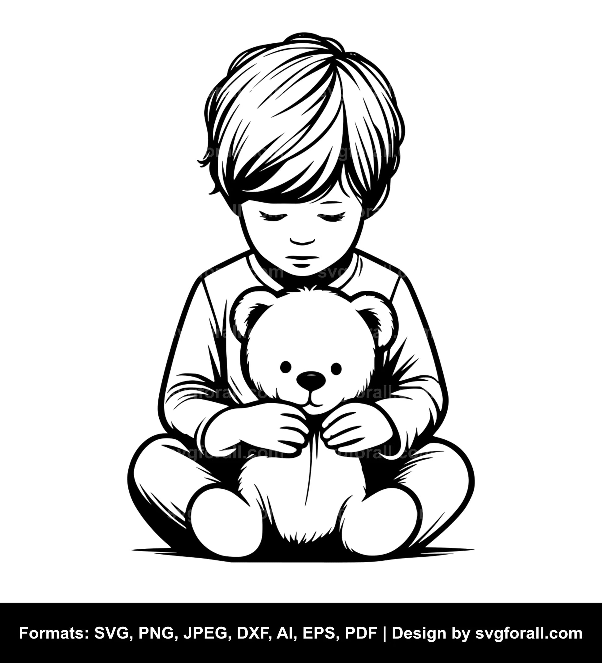 Child Holding Teddy Bear SVG File