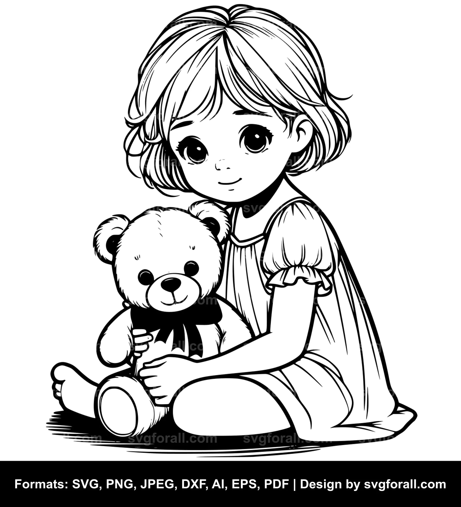 Child Holding Teddy Bear SVG Vector