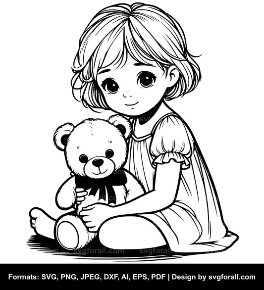 Child Holding Teddy Bear SVG Vector