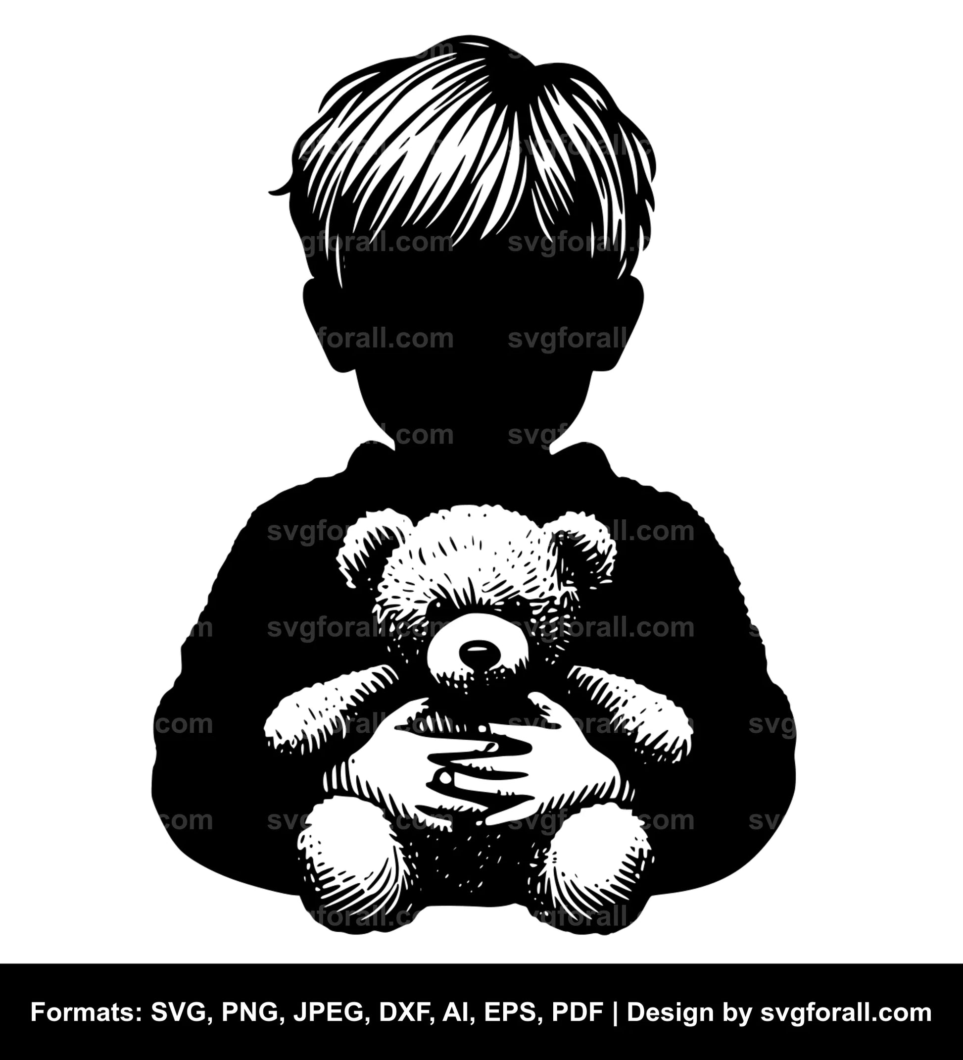 Child Holding Teddy Bear Vector SVG