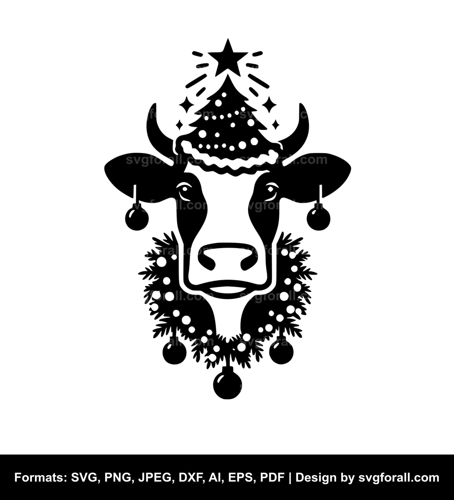 Christmas Cow Black SVG