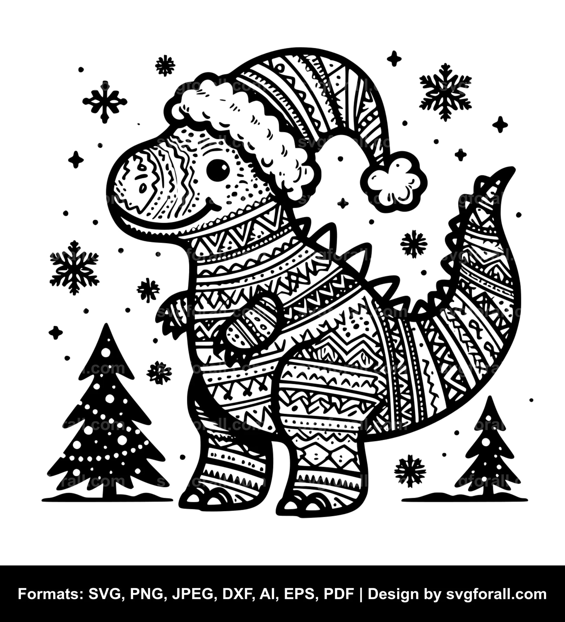 Christmas Dinosaur Black SVG