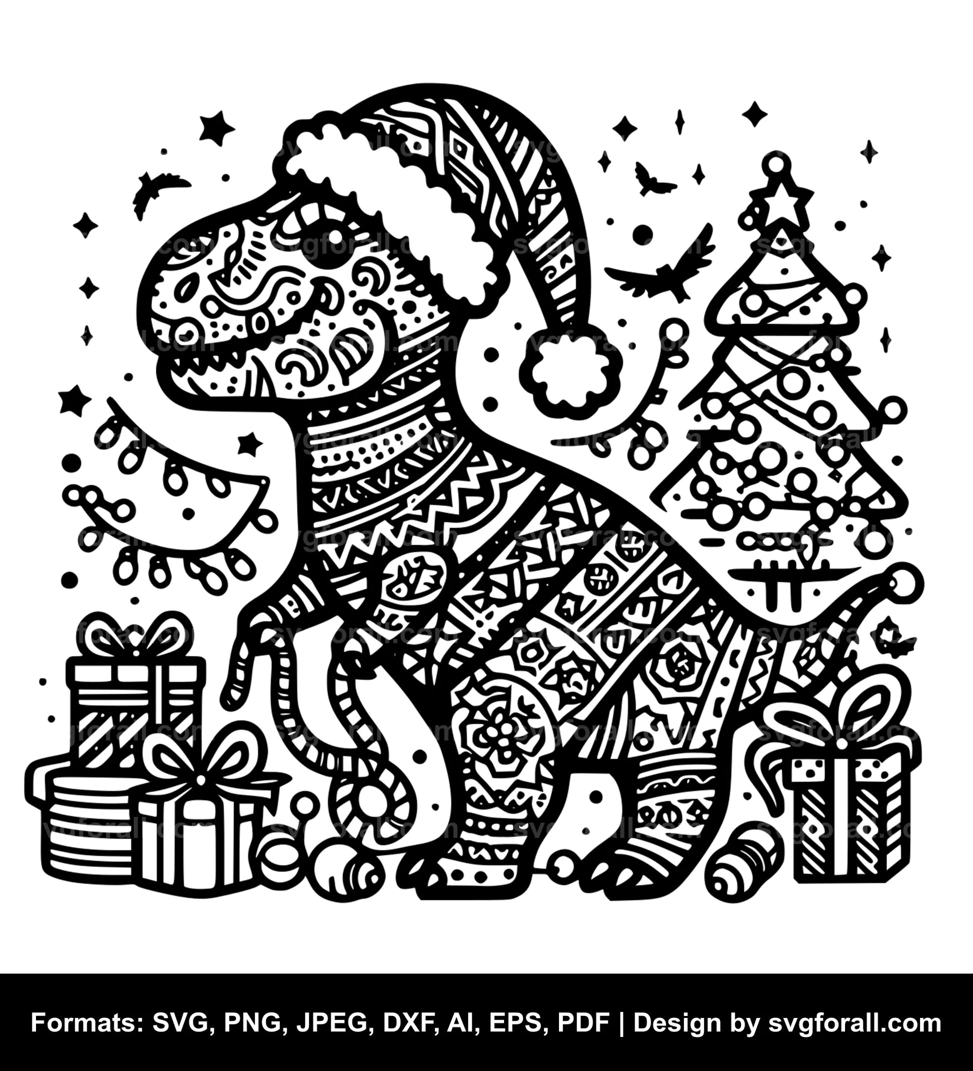 Christmas Dinosaur SVG PNG