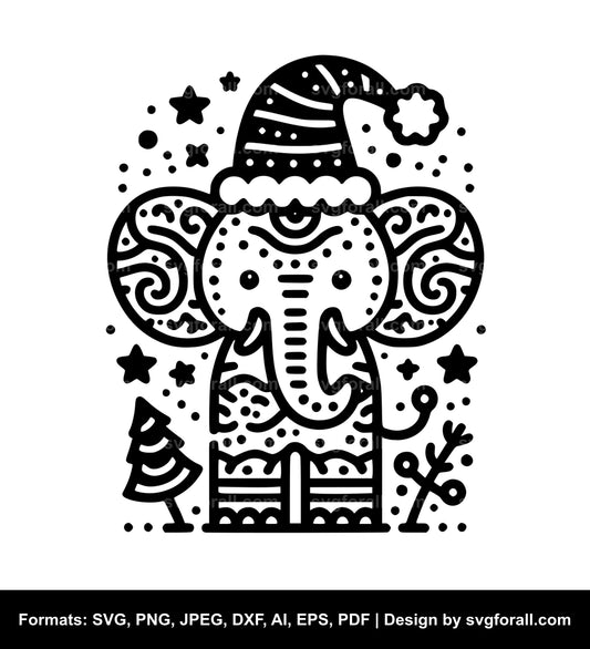 Christmas Elephant Black SVG