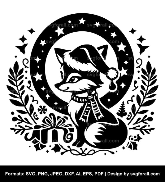 Christmas Fox Black SVG