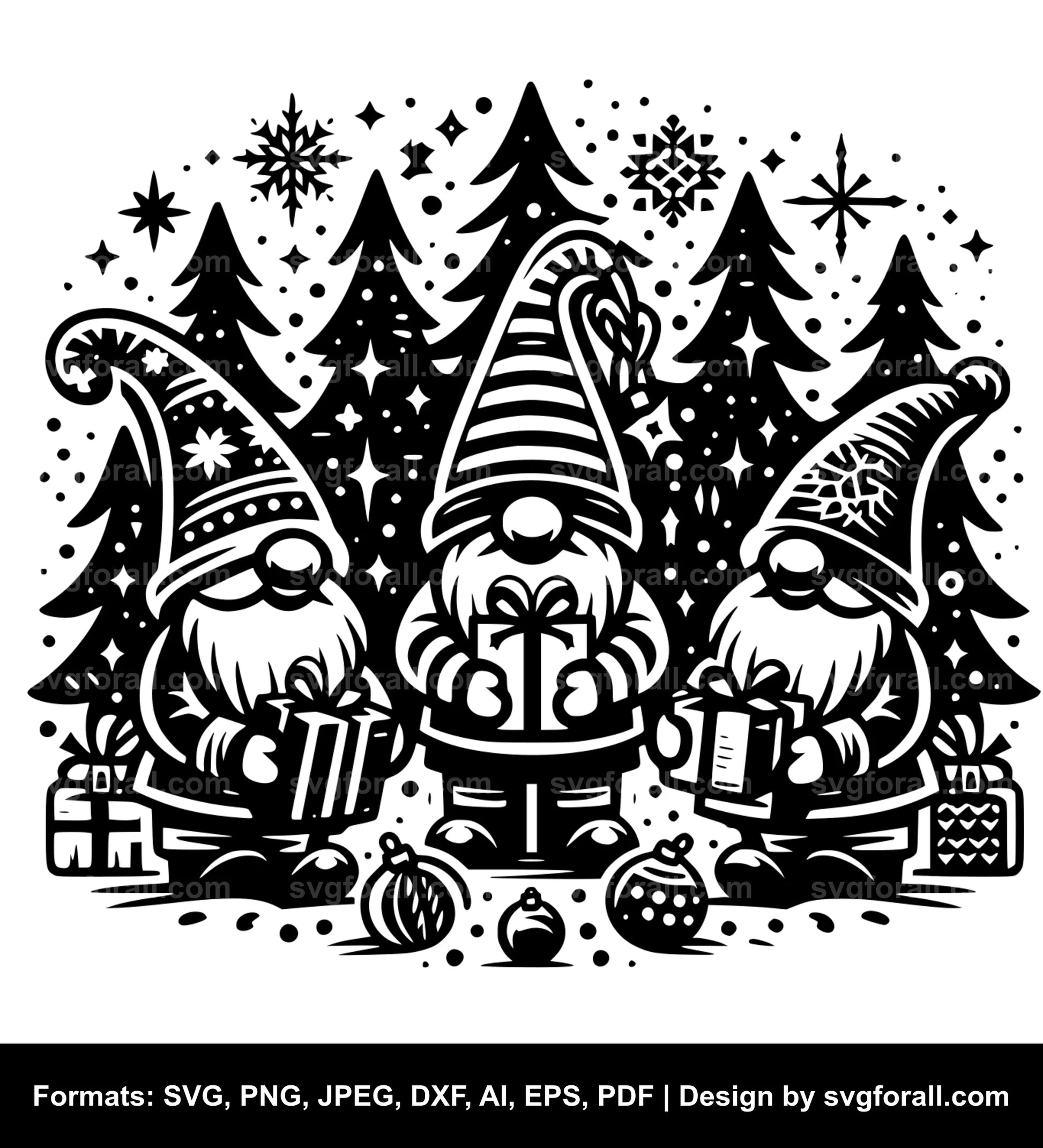 Christmas Gnome Black SVG