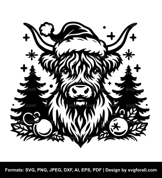 Christmas Highland Cow Black SVG