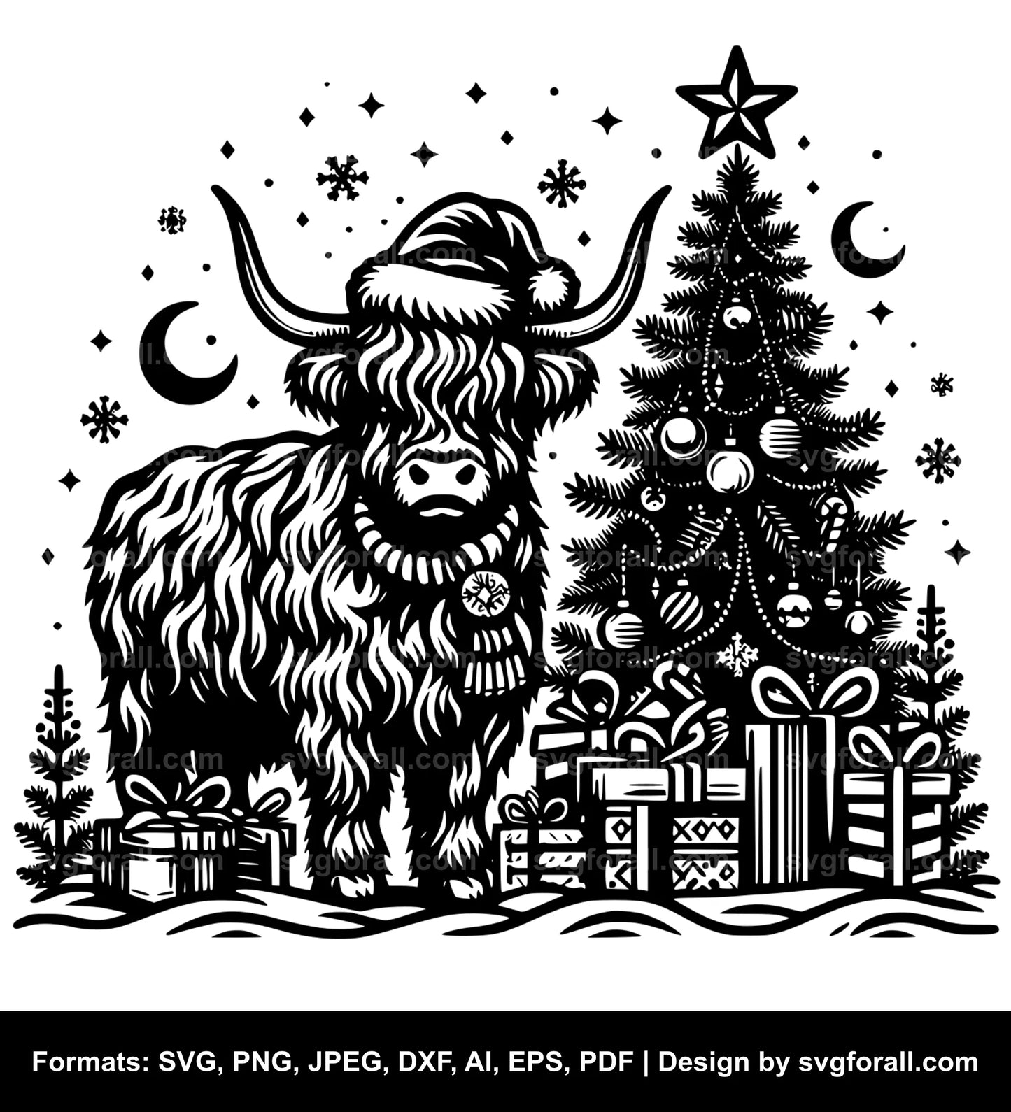 Christmas Highland Cow Vector SVG