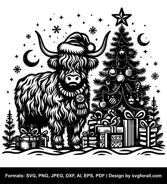 Christmas Highland Cow Vector SVG