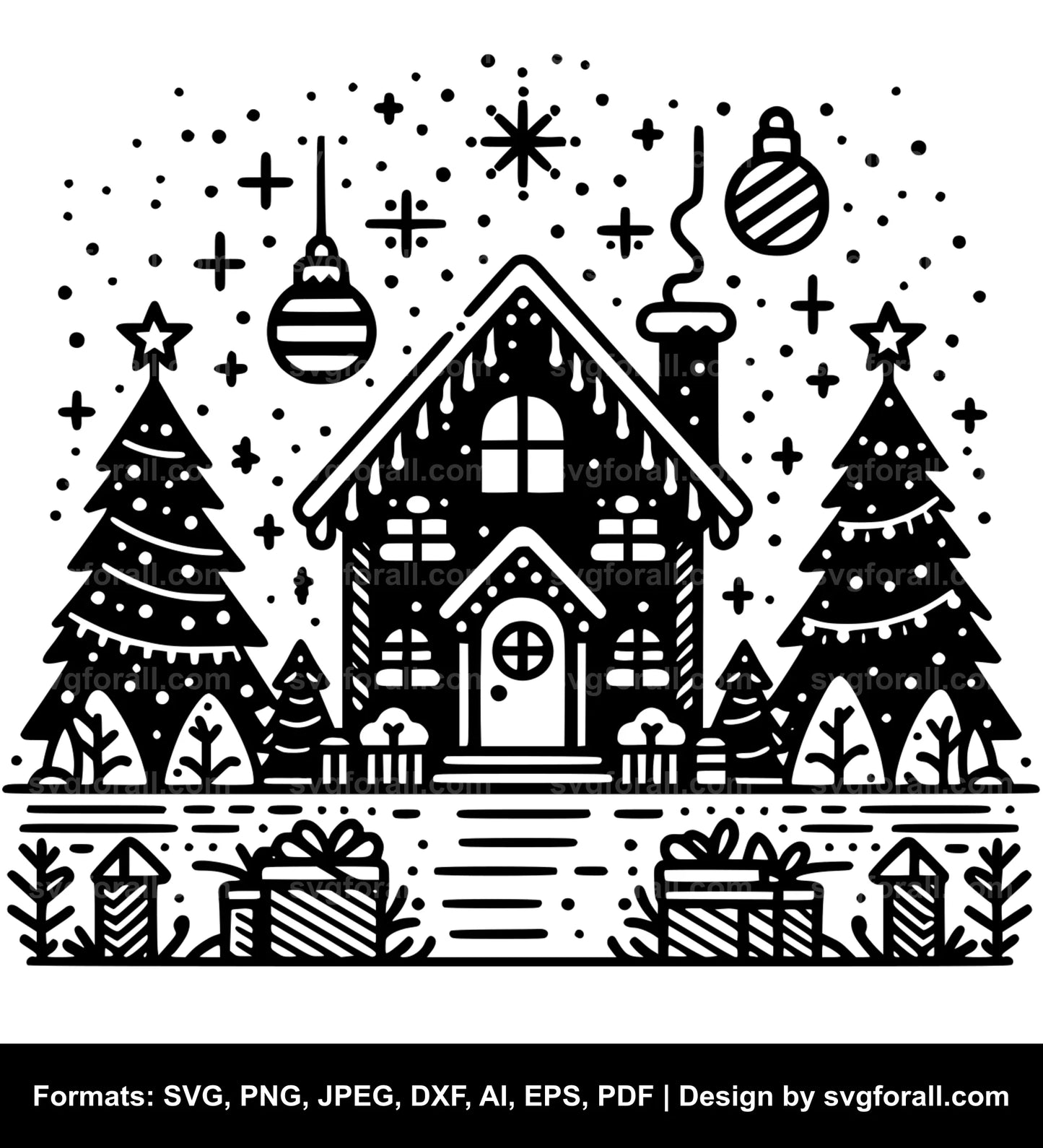 Christmas House Black SVG