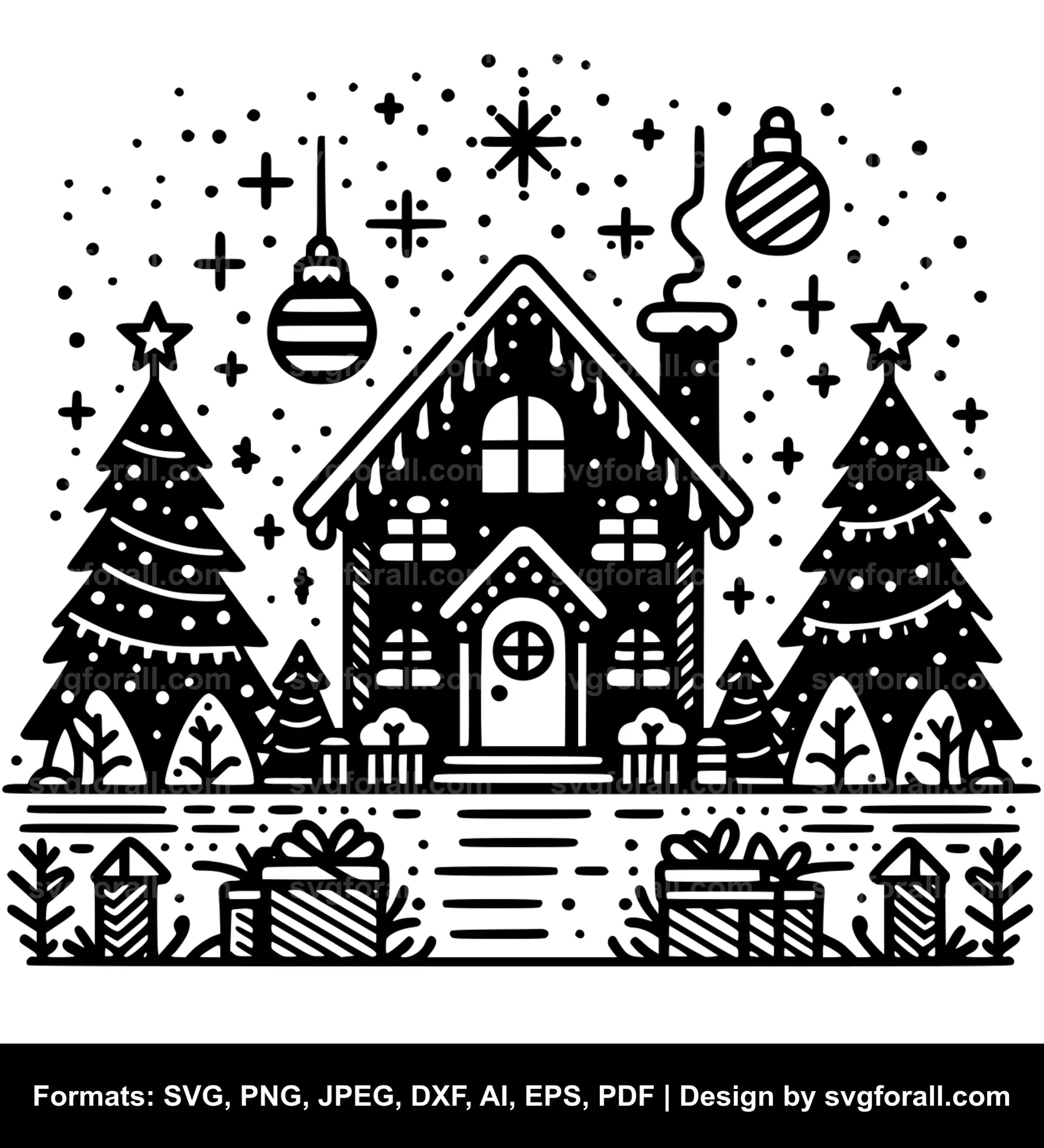 Christmas House Black SVG