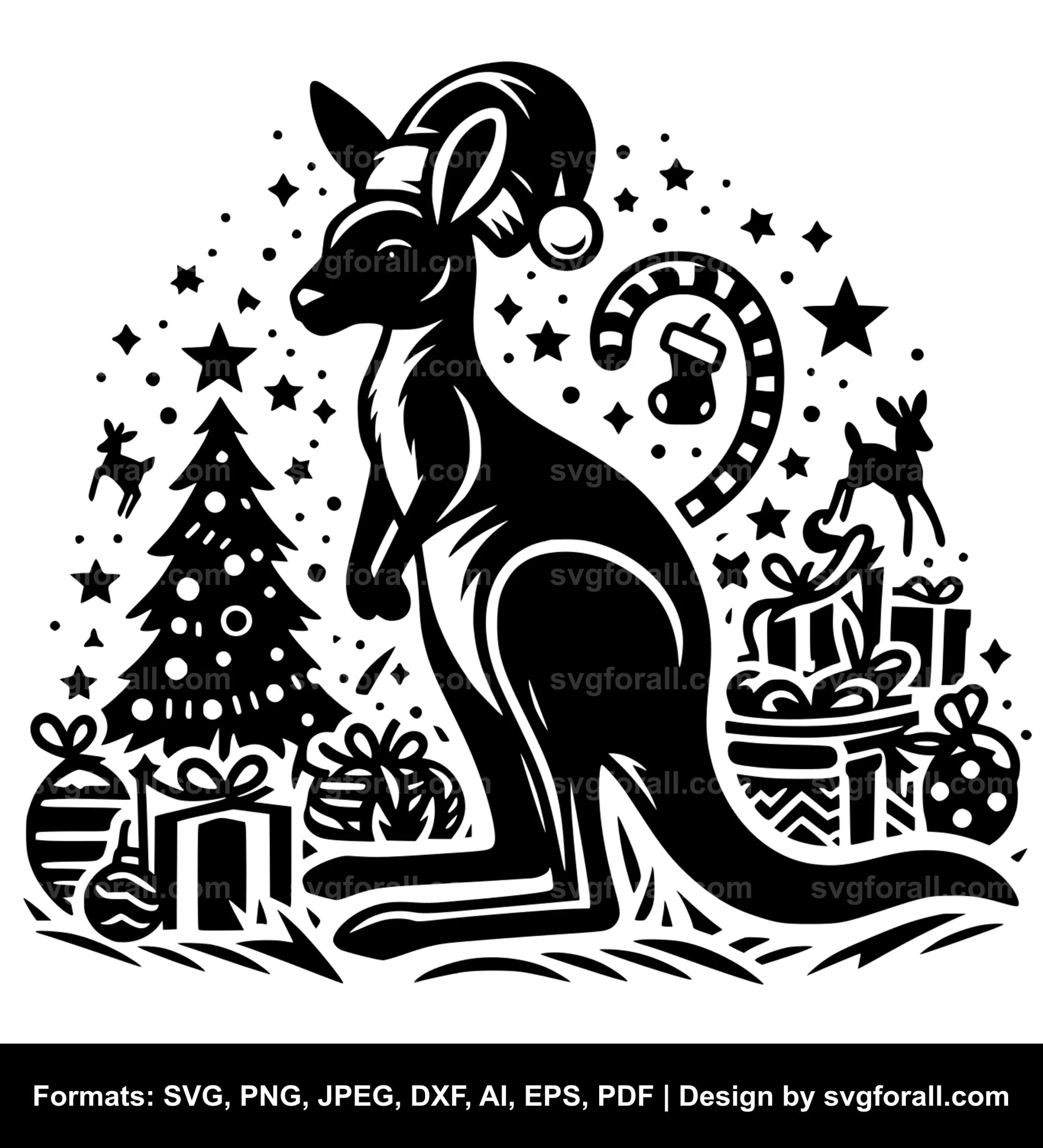 Christmas Kangaroo Black SVG