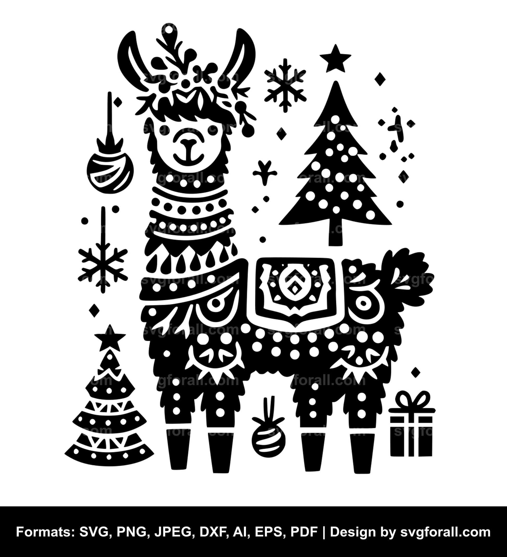 Christmas Llama Black SVG