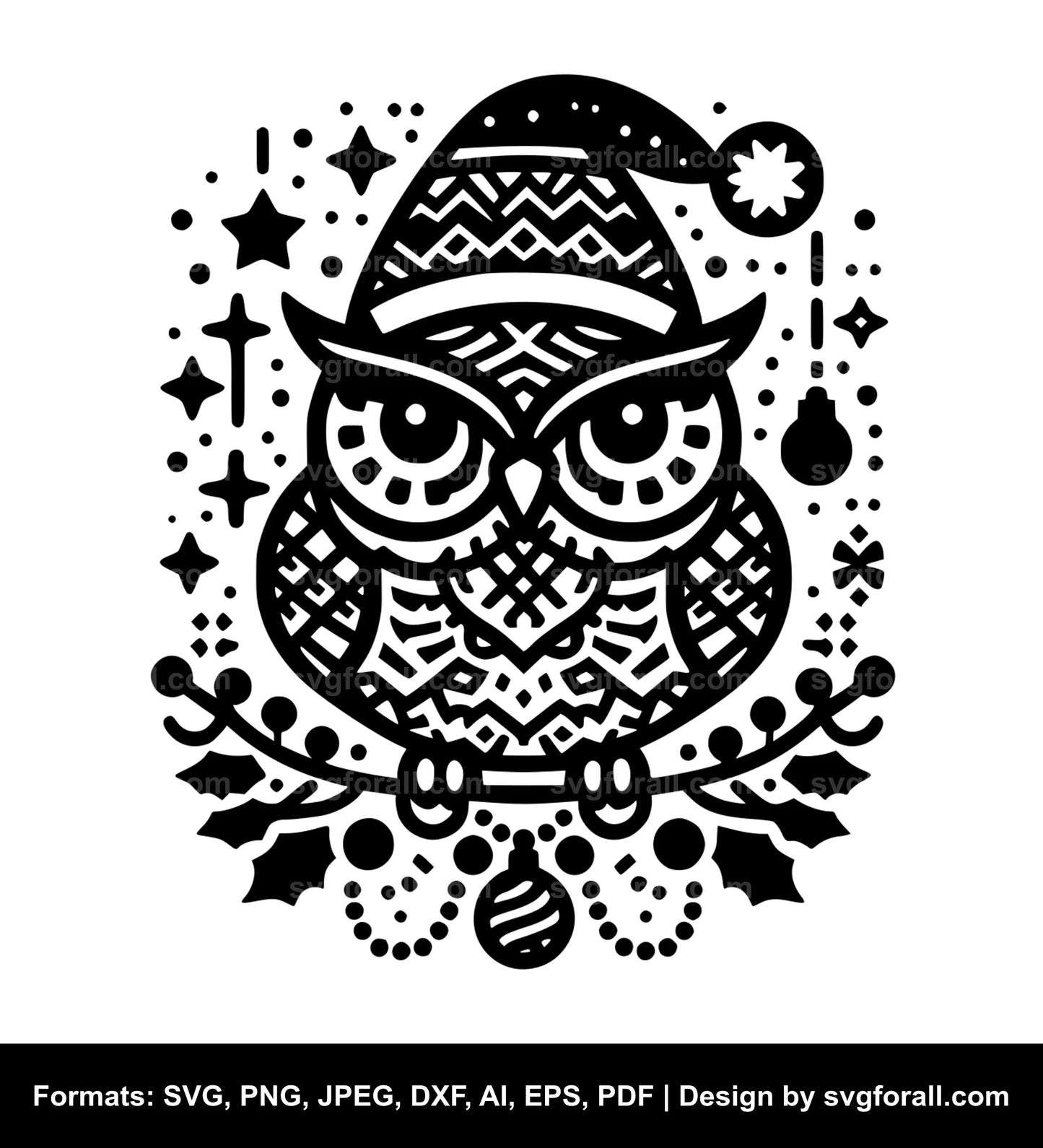 Christmas Owl Black SVG