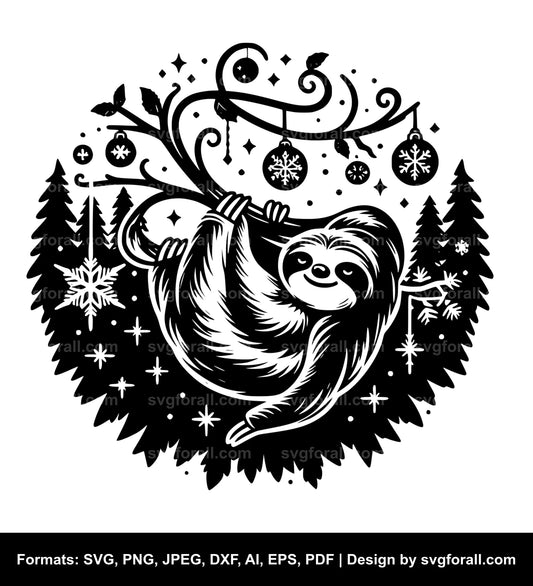 Christmas Sloth Black SVG