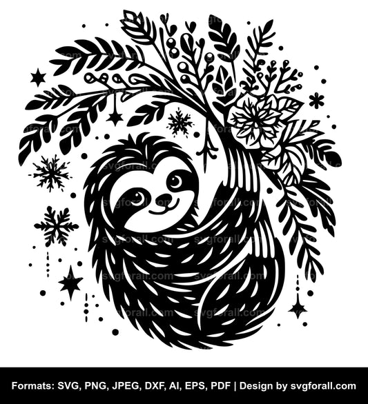 Christmas Sloth Vector SVG