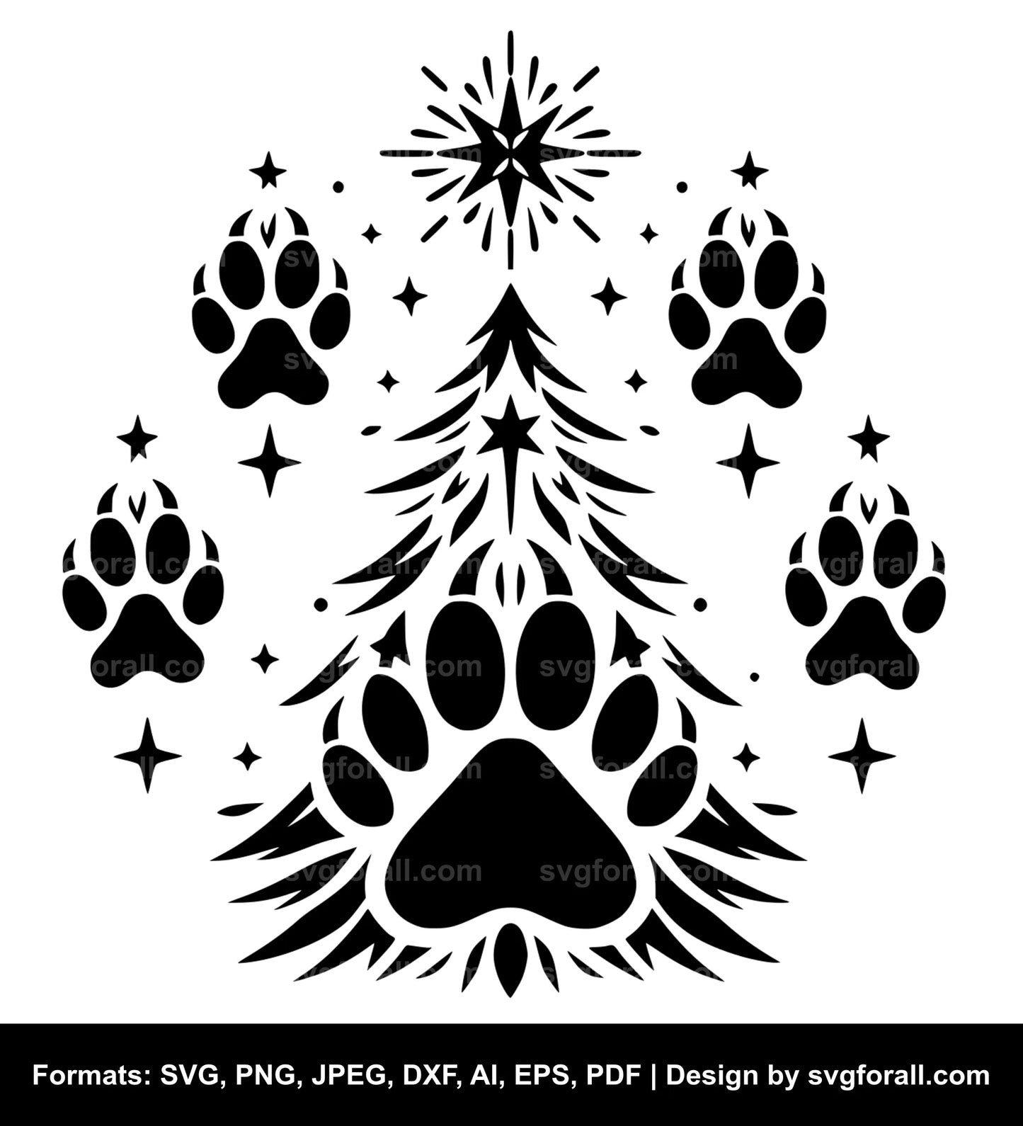 Christmas Tree With Dog Paw Cricut SVG