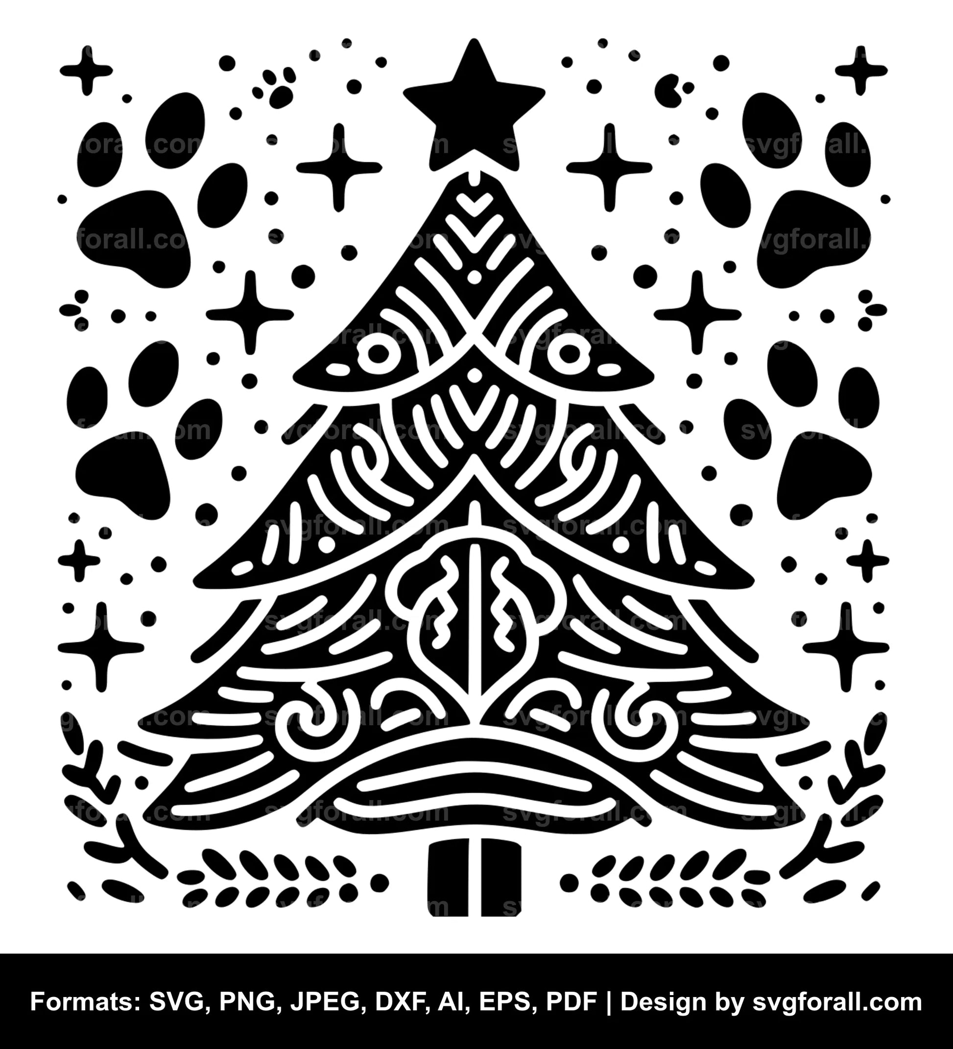 Christmas Tree With Dog Paw SVG