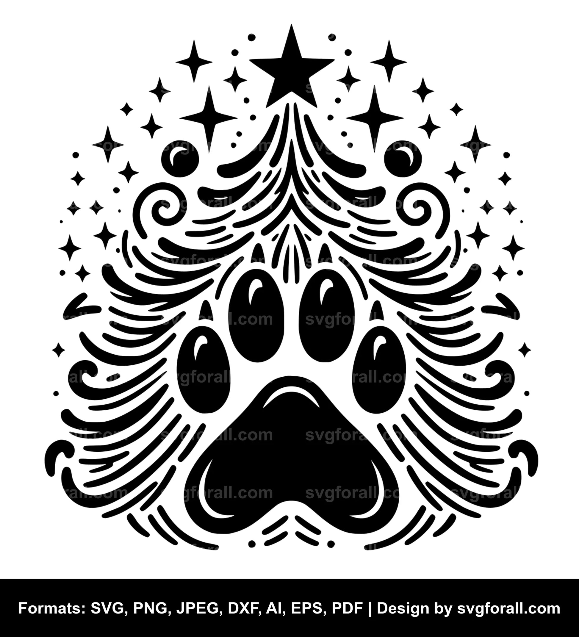 Christmas Tree With Dog Paw SVG File