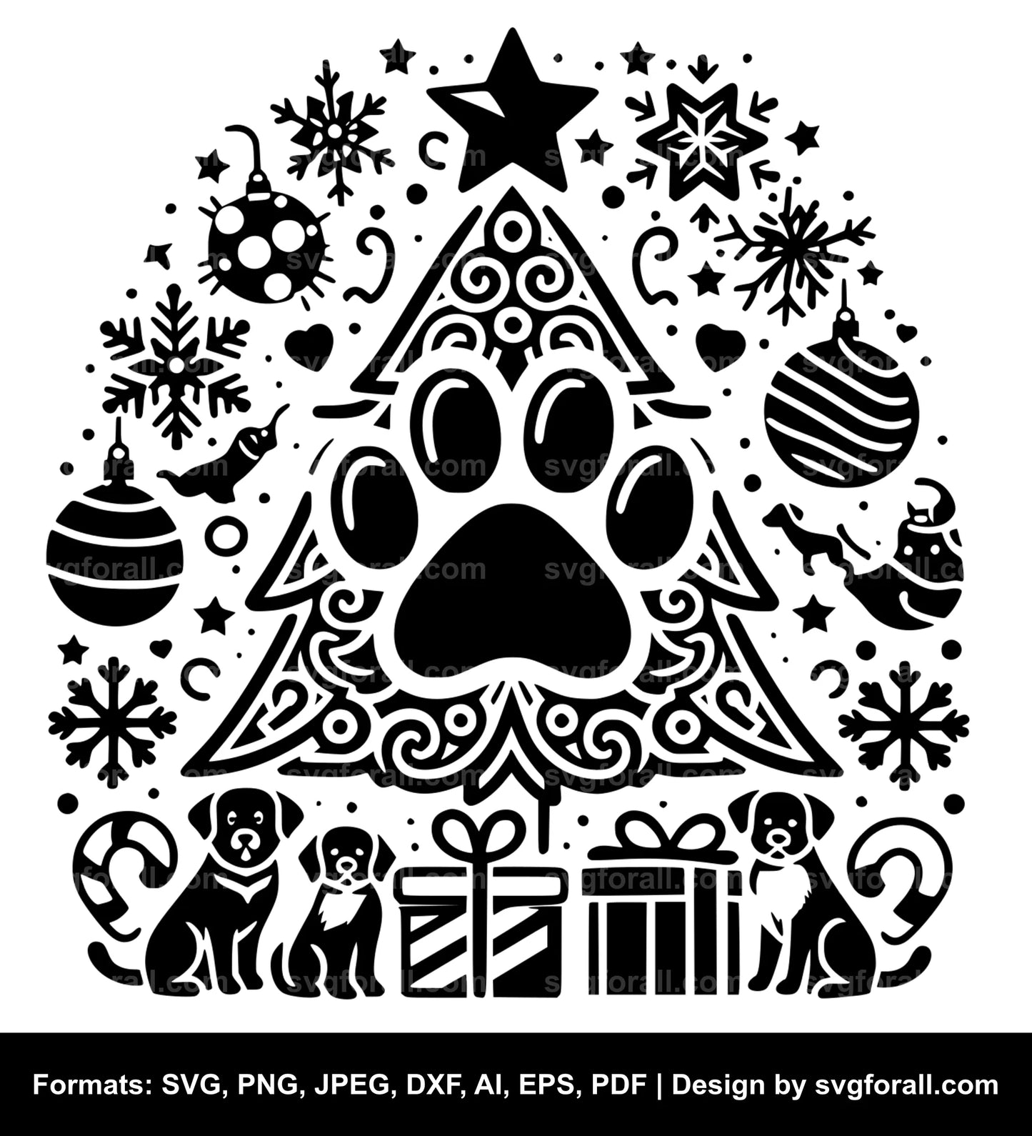 Christmas Tree With Dog Paw SVG PNG