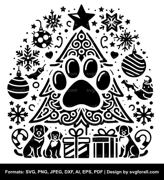 Christmas Tree With Dog Paw SVG PNG