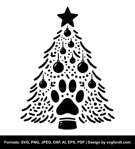 Christmas Tree With Dog Paw SVG Vector