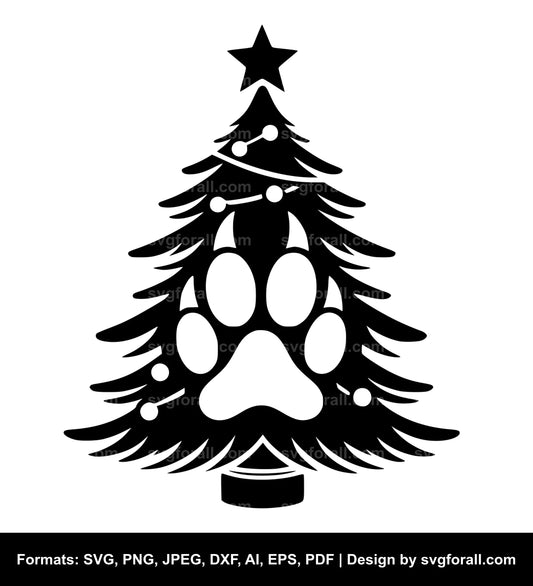 Christmas Tree With Dog Paw Vector SVG