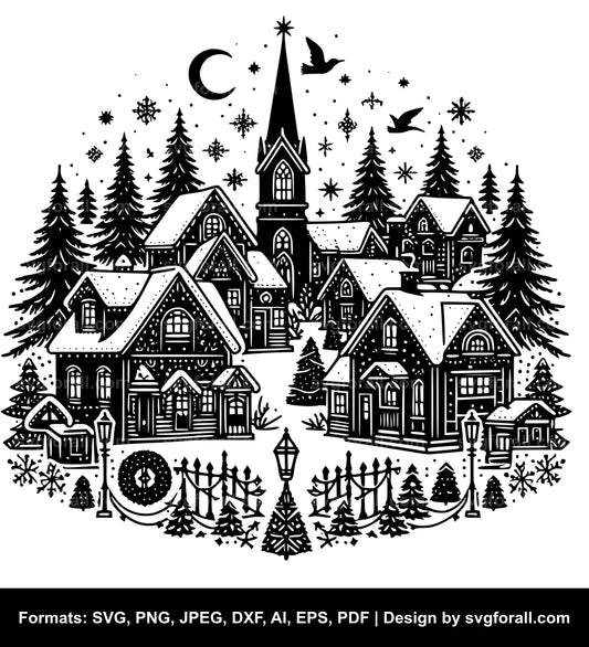 Christmas Village Black SVG