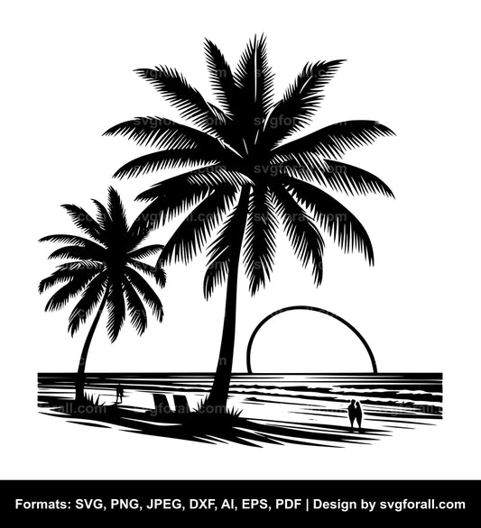 Coconut Tree Beach Black SVG