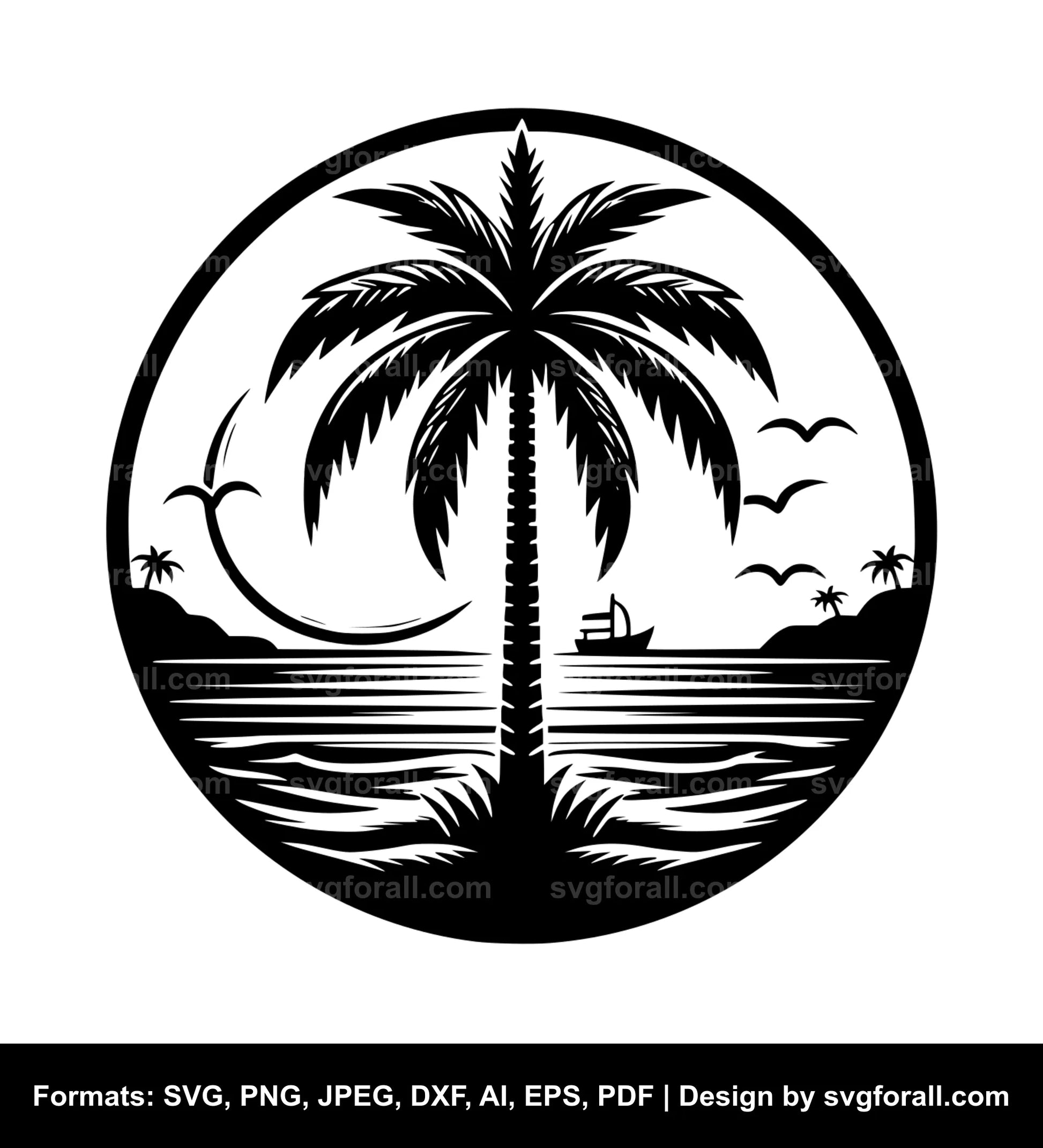 Coconut Tree Beach SVG Vector